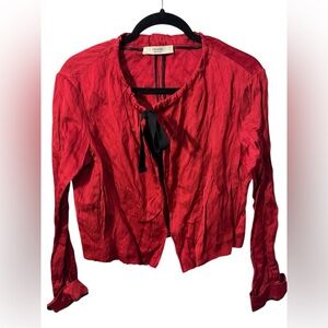 Vintage Prada Red Silk Crinkle cut cropped jacket